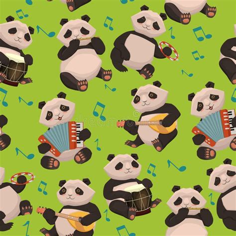 Texture Sans Couture Avec Des Pandas Jouant Des Instruments De Musique