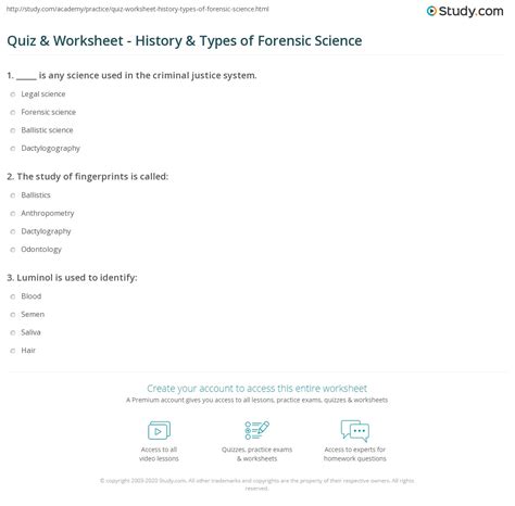 Browse notes, questions, homework, exams and much more, covering. Quiz & Worksheet - History & Types of Forensic Science ...