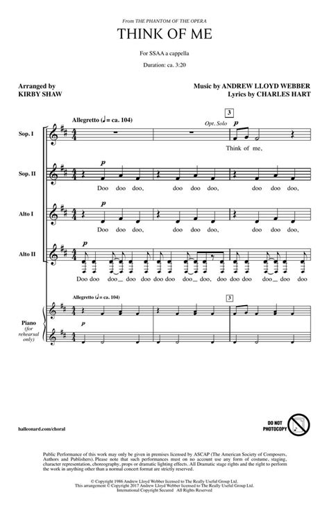 Sheet Music With The Words Think Of Me