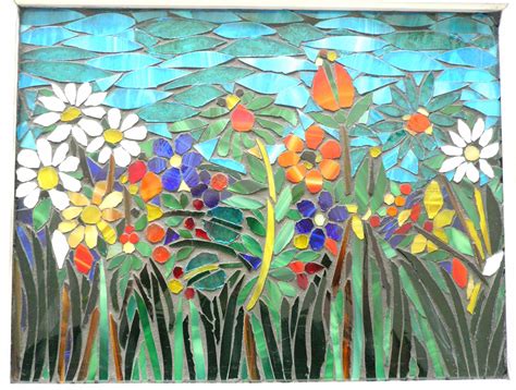 Flower Garden Mosaic Stained Glass Window Wall Art Any Etsy Sunflower