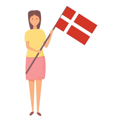Chica Con Vector De Dibujos Animados De Icono De Bandera De Dinamarca