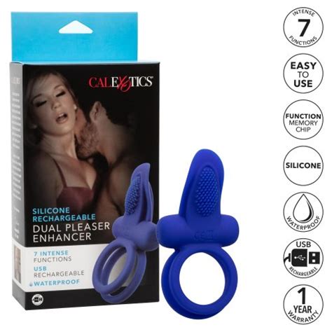silicone rechargeable dual pleaser couple s enhancer cock ring blue sex toys at adult empire