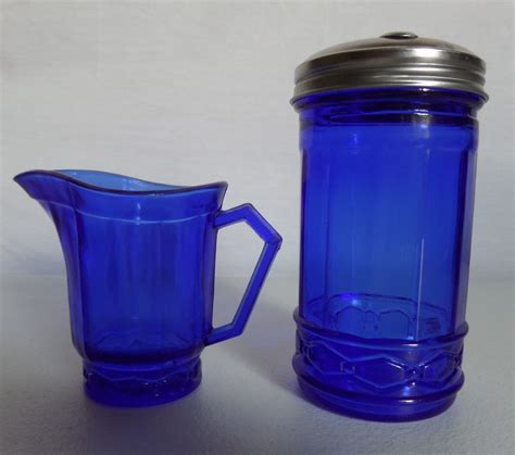 Vintage Cobalt Blue Sugar Shaker And Creamer Dispenser Blue Glass Set Haute Juice