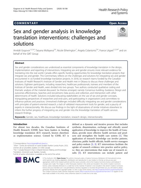 Pdf Sex And Gender Analysis In Knowledge Translation Interventions