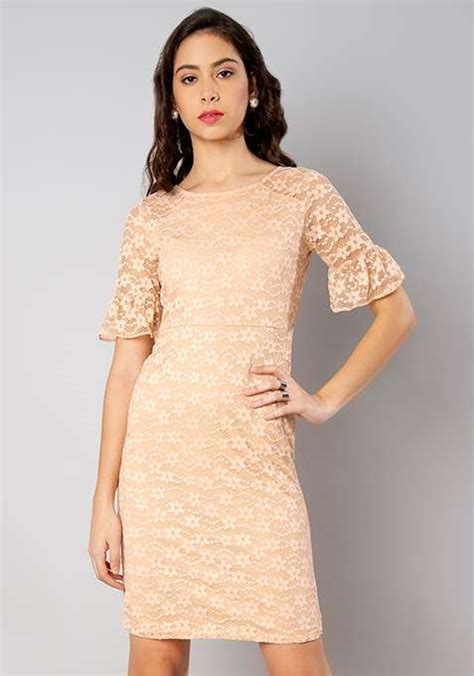 Buy Women Nude Lace Bodycon Midi Dress Trends Online India FabAlley