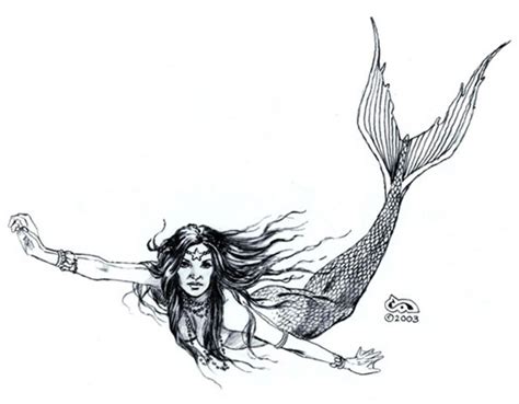 Drawing of a mermaid swimming. Mermaid Drawing - Clyde Caldwell Online