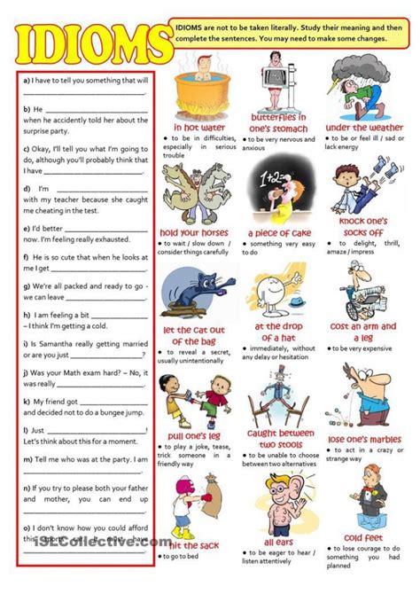 Idioms In A Sentence Worksheets