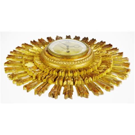 Mid Century Syroco Wood Sunburst 8 Day Jeweled Wall Clock Chairish