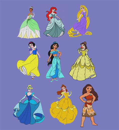 Embroidery 9 Set Designs Disney Princesses 5x7 Pes Hus Jef Vip Etsy