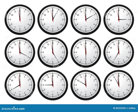 Wall Clocks Showing All Times Stock Illustration Illustration Of