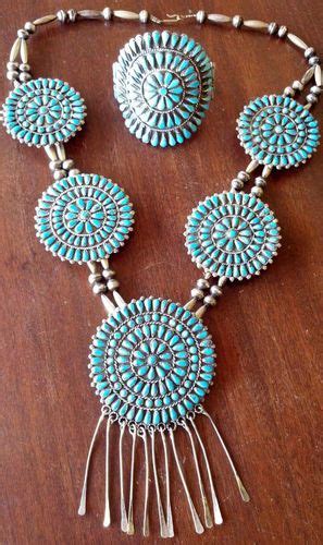 Zuni S M Bahe Turquoise Petit Point Squash Blossom Necklace Bracelet
