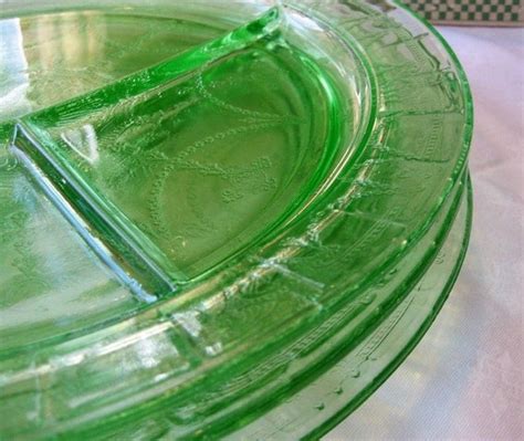Green Depression Glass Divided Plates