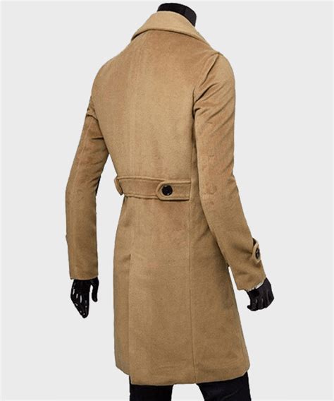 Double Breasted Mens Brown Wool Blend Trench Coat