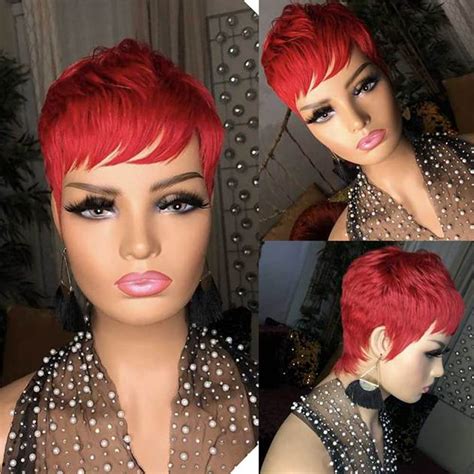 Buy Sumcas Red Short Pixie Cut Wigs Human Hair For Black Women