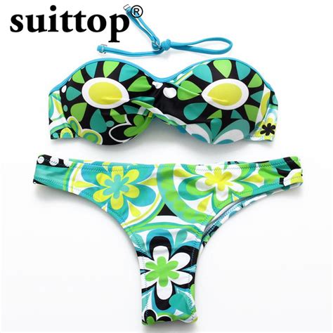 Suittop Bikini Women 2017 Summer New Sexy Maillot De Bain Push Up Swimsuit Floral Cute Print