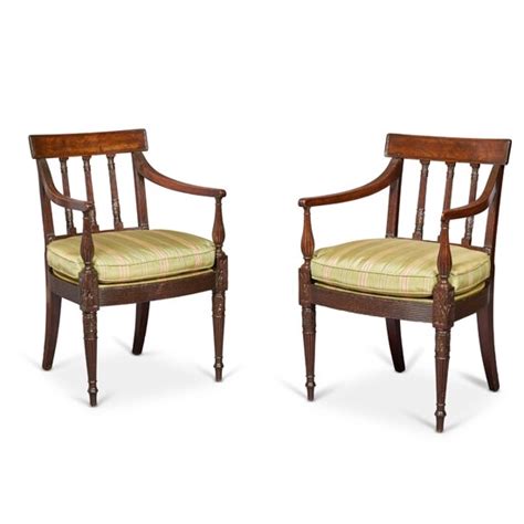 Lot Art Fine And Rare Pair Of Federal Carved And Figured Mahogany Armchairs Attributed To