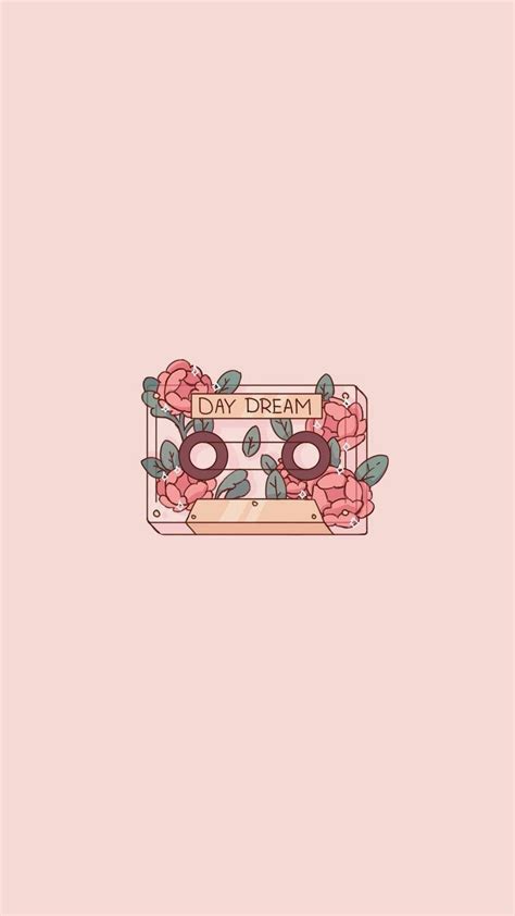Cute Pink Romantic Day Dream Cassette Phone Wallpaper Doodle Drawing In