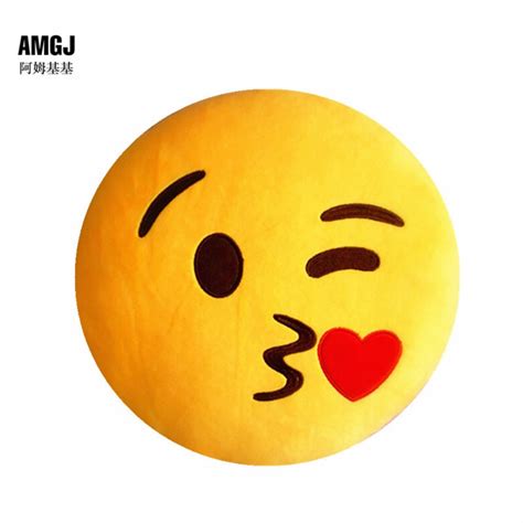 Hot Emoji Blow Kisses Emoticon Yellow Round Plush Stuffed Soft Bed Sofa