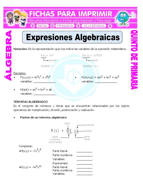 Expresiones Algebraicas Para Quinto De Primaria Multiplicación