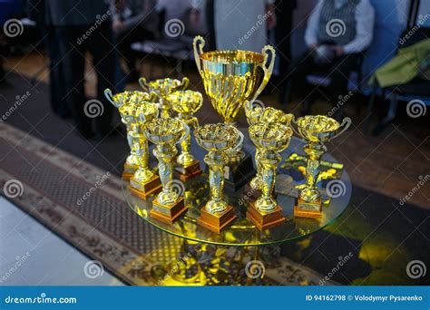 Champion Golden Trophies Cup For The First Place Stock Photo Image