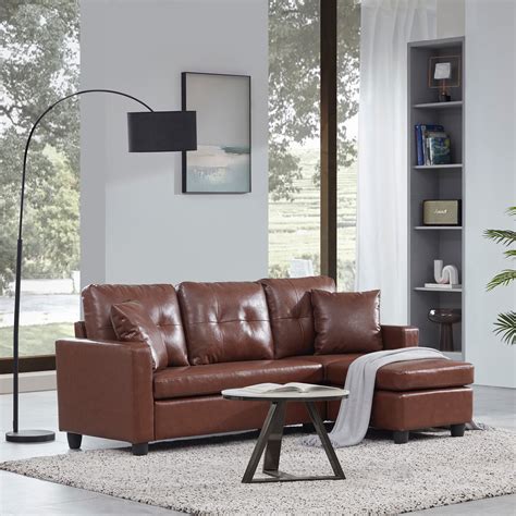 Belleze Altera Convertible Sectional Sofa Modern Faux Leather L Shaped
