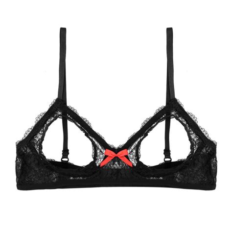 Sexy Womens Floral Lace Open Cup Exposed Bare Breasts Bralette