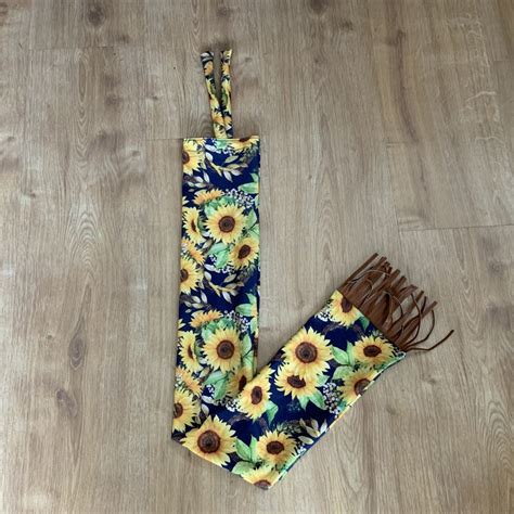 medium length navy sunflowers with tan faux leather tassel buggez bugeyes