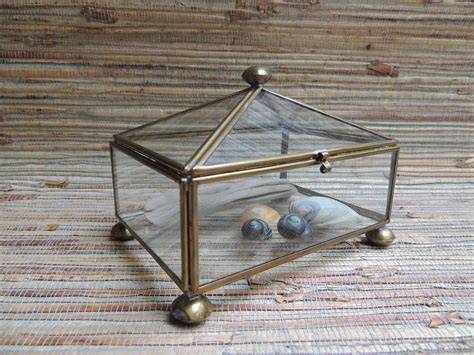 Vintage Glass And Brass Rectangular Display Box Curiosity Case