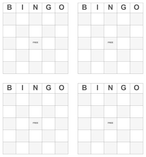 Four Squares With Words That Spell Out The Word Bingo