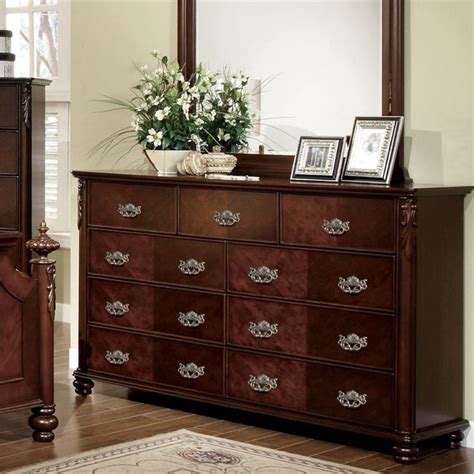 Furniture Of America Obbentry Solid Wood 9 Drawer Dresser In Brown