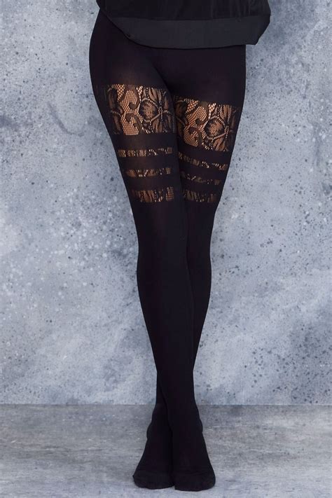 Floral Stripe Floral Lace Mens Tights Black Milk Clothing Stocking Tights Fashion Socks