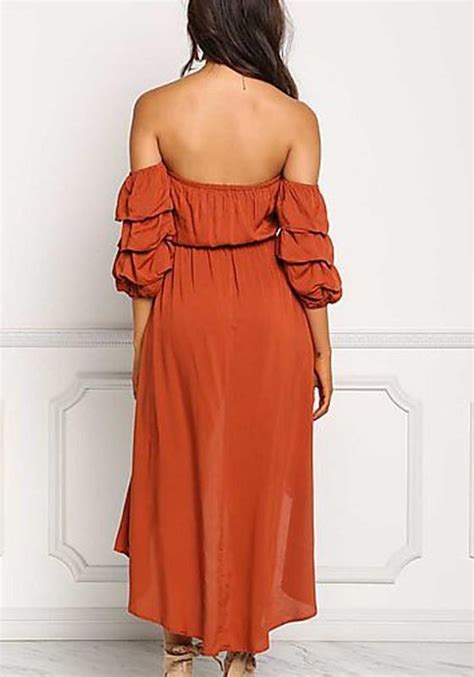 Red Ruffle Irregular High Low Swallowtail Sashes Banquet Off Shoulder