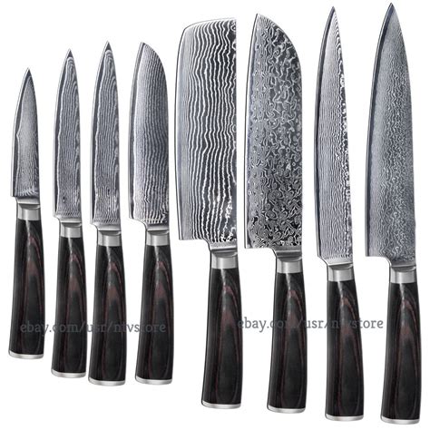 Gingami3 steel gyuto knife 210mm. Damascus Kitchen Knife Set Japanese VG10 Steel 8 Chef ...