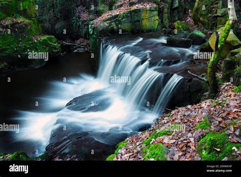 English Waterfall In Autumn Stock Photo Alamy