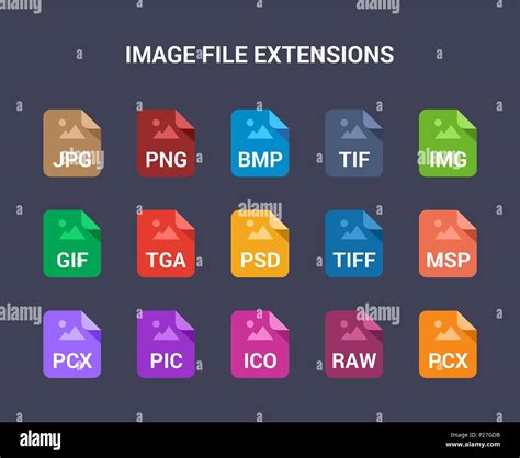 Image File Extensions Flat Colored Vector Icons Stock Vector Image