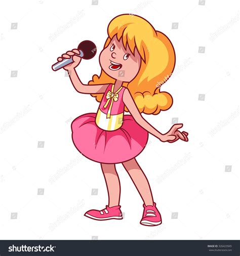Girl Singing With Microphone Vector Clip Art Illustration