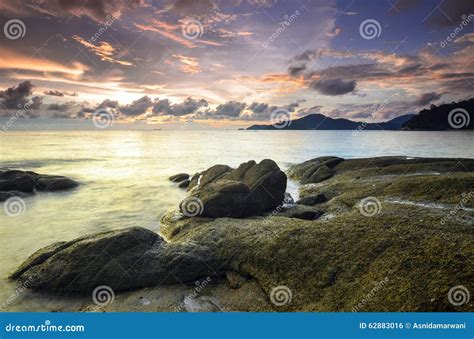 Sunrise At Rocky Beach In Terengganu Malaysia Image Taken With Long Exposurecustom White