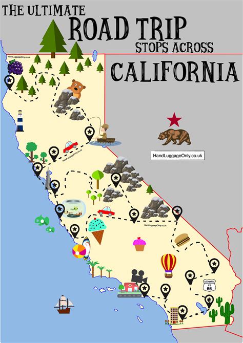 The Ultimate Road Trip Map Of Places To Visit In California Hand