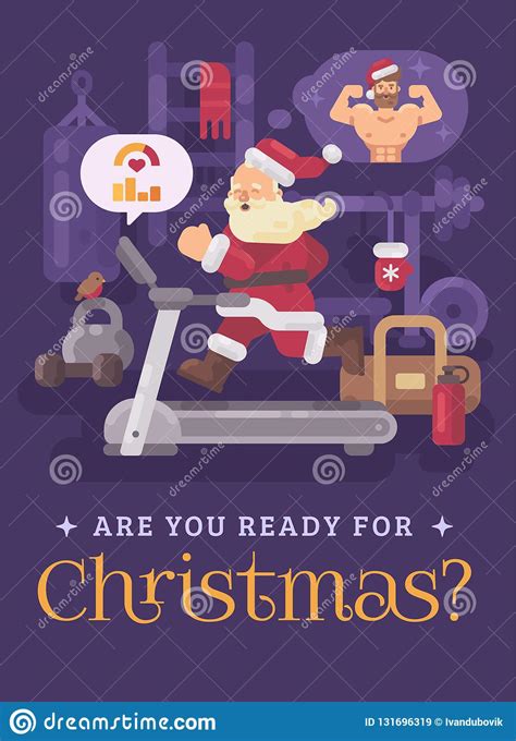 Santa Claus Exercising And Getting Into Shape For Christmas Santa Running On A Treadmill In A