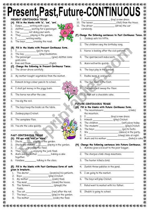 Past Present Future Tense Worksheet