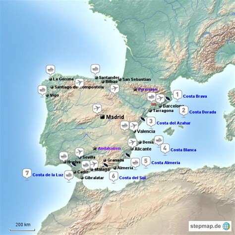 Karten in italien von regionen zu städten sind sehr detailliert. StepMap - Spanien Festland - Landkarte für Spanien