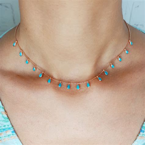 Turquoise Necklace Sterling Silver Turquoise Choker Blue Etsy Uk