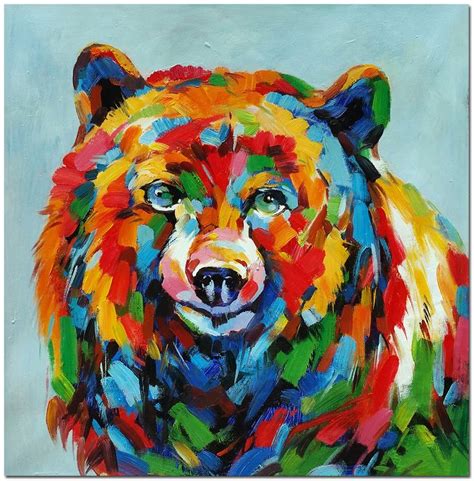 Hand Painted Bear Painting On Canvas Modern Impressionist Wildlife