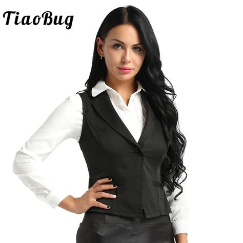 Tiaobug Women Slim Fit Suit Vest V Neck Sleeveless Button Down Formal Business Suit Dressy Vest