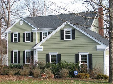 With help from our carpenter. Light green siding/black shutter combo | Home ideas ...