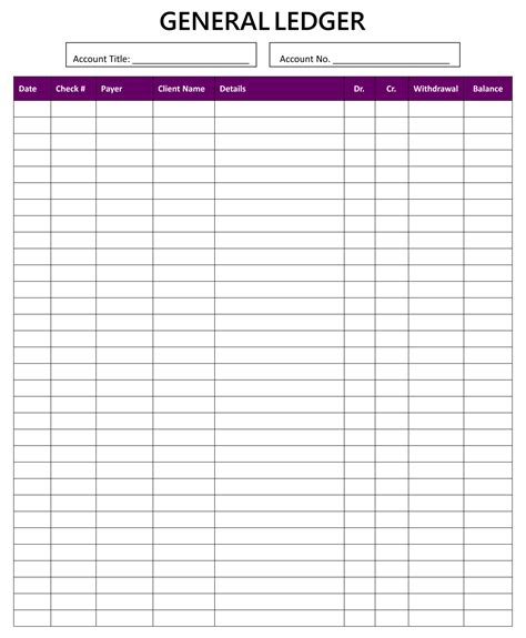 Printable Free Ledger Template
