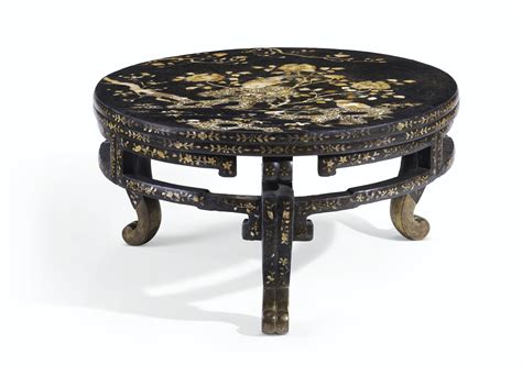 A Chinese Large Black Lacquer Mother Of Pearl Inlaid Round Table Late