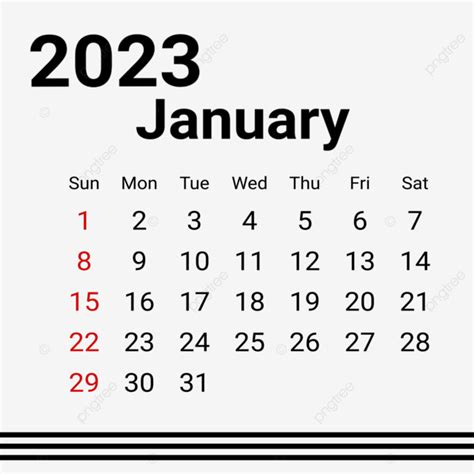 Elegant 2023 January Month Calendar 2023 New Year Calendar Png