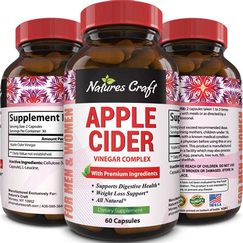 Natures Craft Apple Cider Vinegar Pills For Weight Loss 1000mg Acv