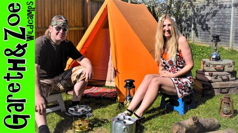 camping in 50 year old vintage canvas tent campinghand